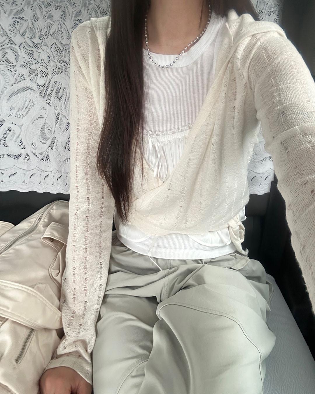 노이너티 GRUNGE WRAP HOOD CARDIGAN