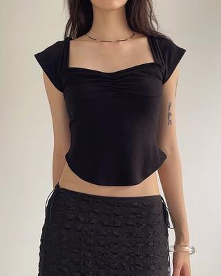 front mini shirring tee (3color)