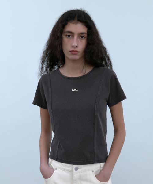 빈티지 패널 데님워싱 티셔츠 데님 블랙