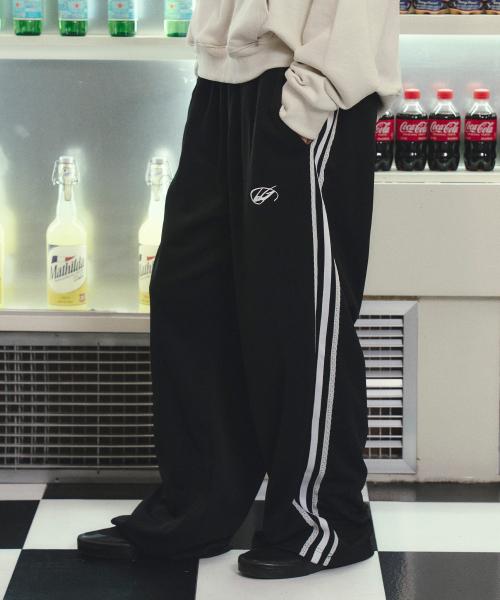 레이스 라인 져지 트랙 팬츠 블랙