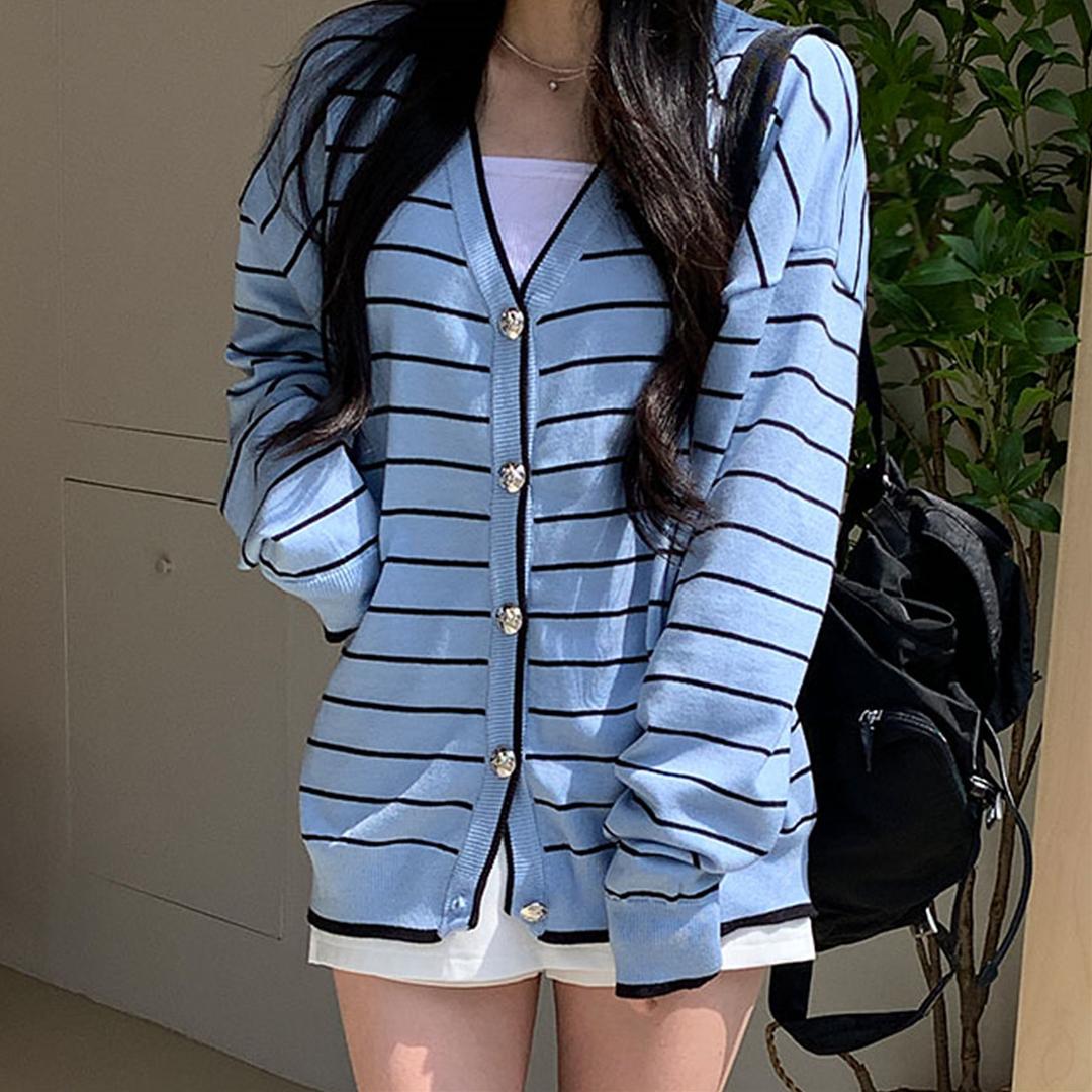 [제니룩💙] 오션 스트라이프 오버핏 가디건