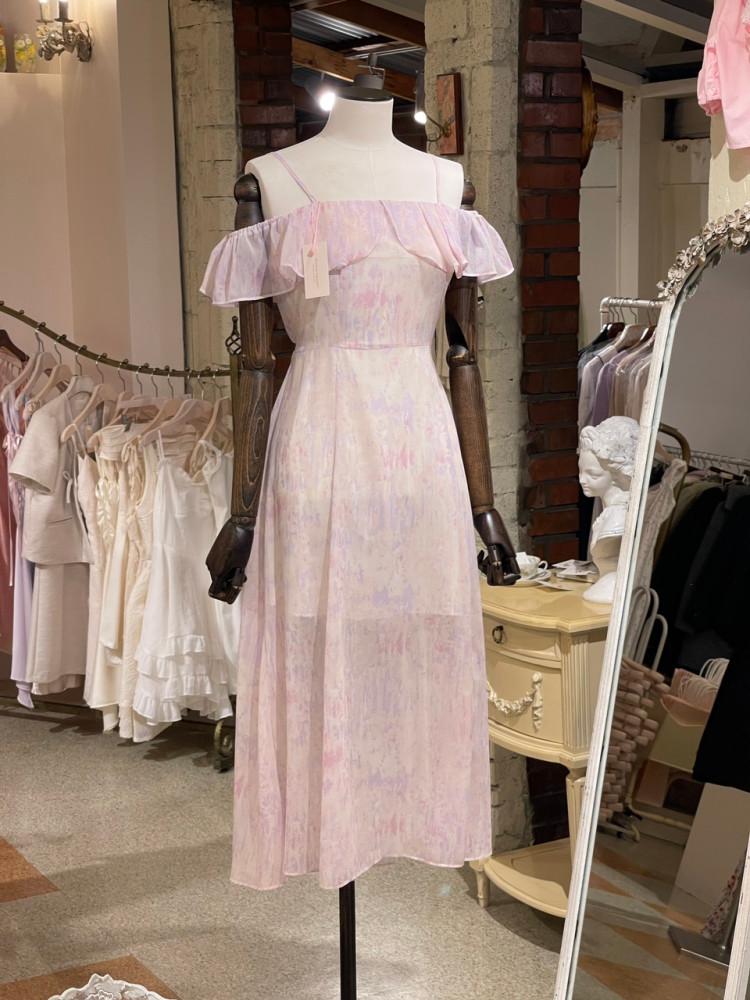 오프숄더 쉬폰 러플 롱원피스