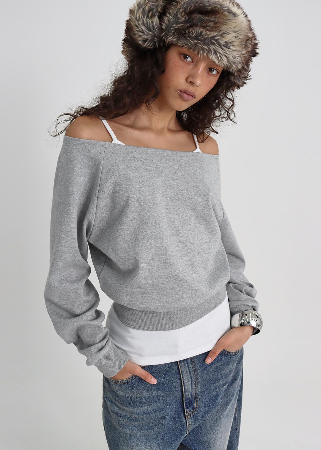 블랙업 [B-BASIC] 라이트 스웨트 오프숄더 맨투맨