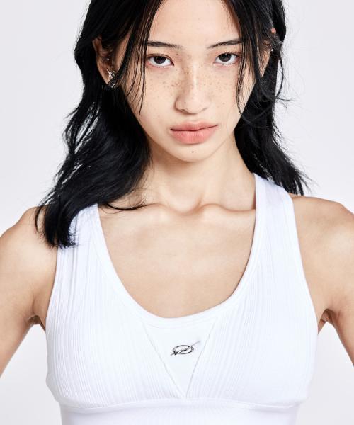 Round Metal logo bra top - White(woman)