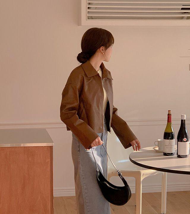 베이직 심플 레더 자켓