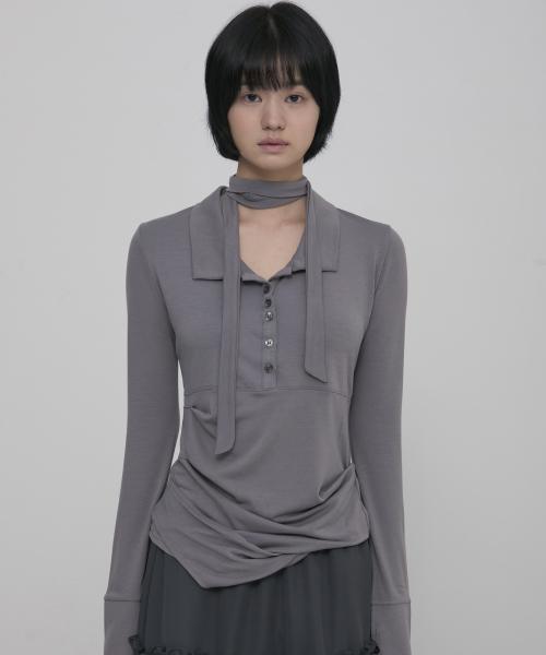 Asymmetrical Draped Shirt (FL-186_Gray)