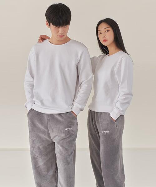 커플 잠옷 무지 극세사 긴 바지 그레이 ANPA12