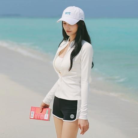 베이직 솔리드 집업 여성 래쉬가드 화이트