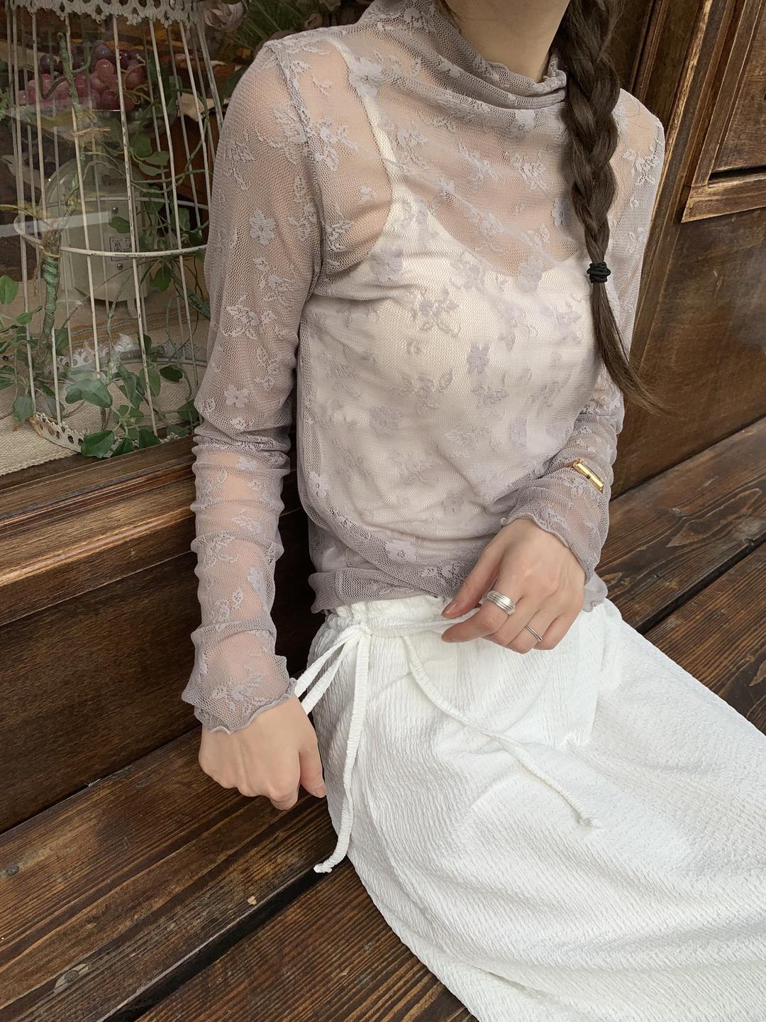 프릴리 [ONLY FLILY] Floral Lace Sheer Top