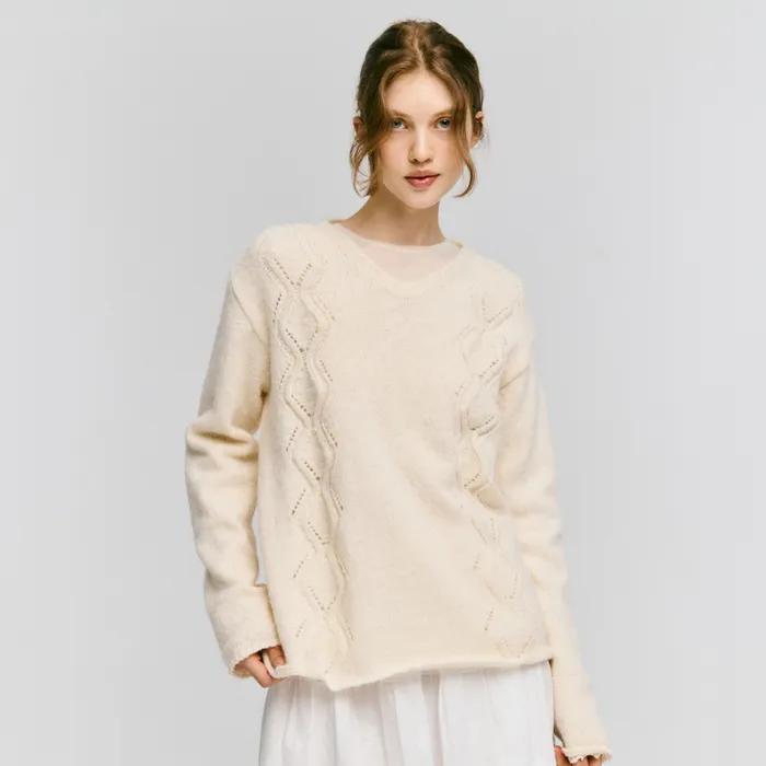 v neck skashi cable pullover - butter