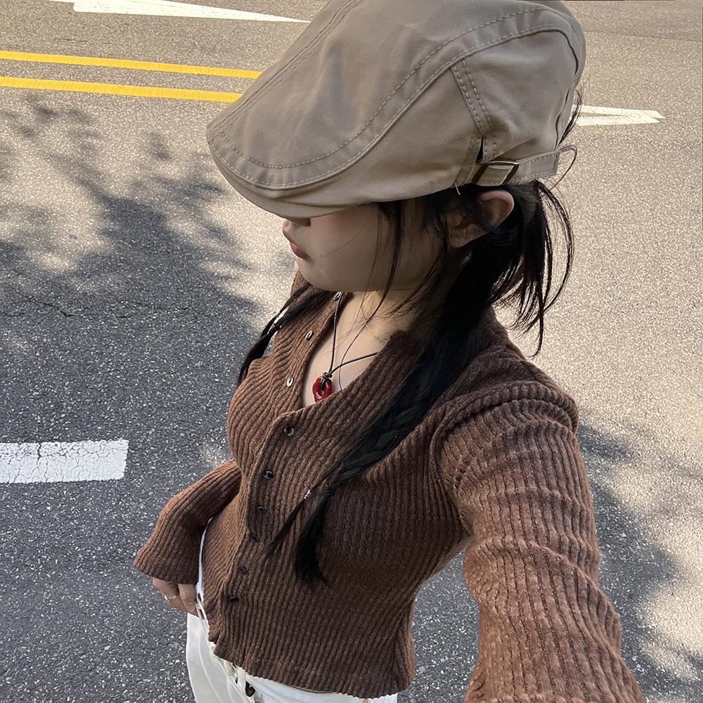 키비논 [허리잘록/3color] 브렌 단추 골지 브이넥 니트 가디건