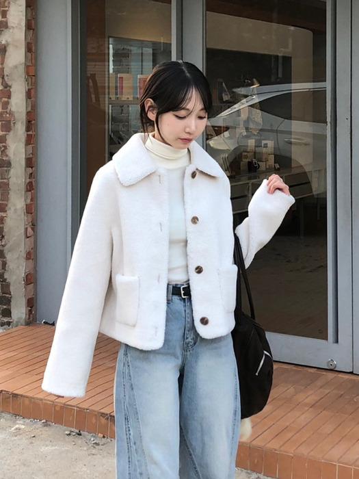 우든 싱글 무스탕 자켓_white&camel