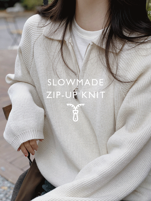 [8천장돌파/무료배송] #SLOWMADE. 코이 레더탭 하프집업니트 - 4 color