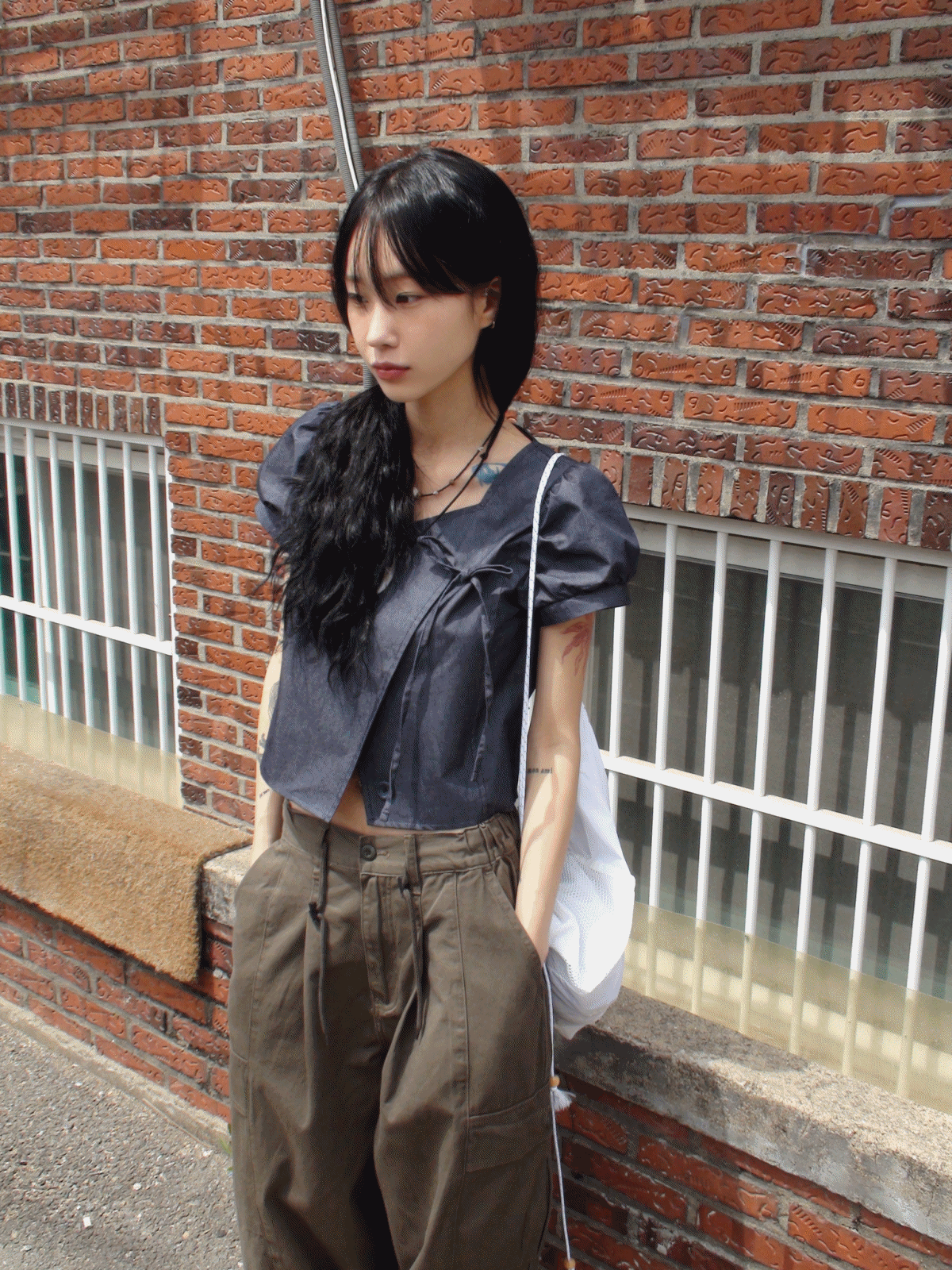 puff wrap blouse
