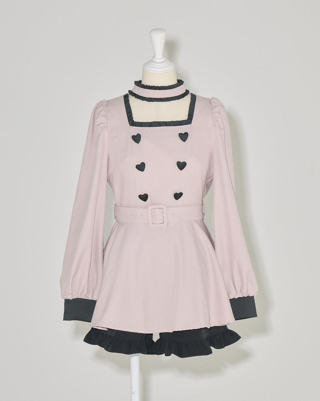 チョーカーフリルハートボタン長袖セットアップ