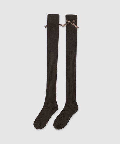 Ribbon over knee socks_Brown