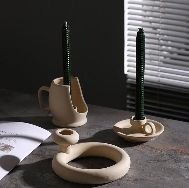[하티] 북유럽풍 도자기 캔들홀더 촛대 오브제 인테리어 소품