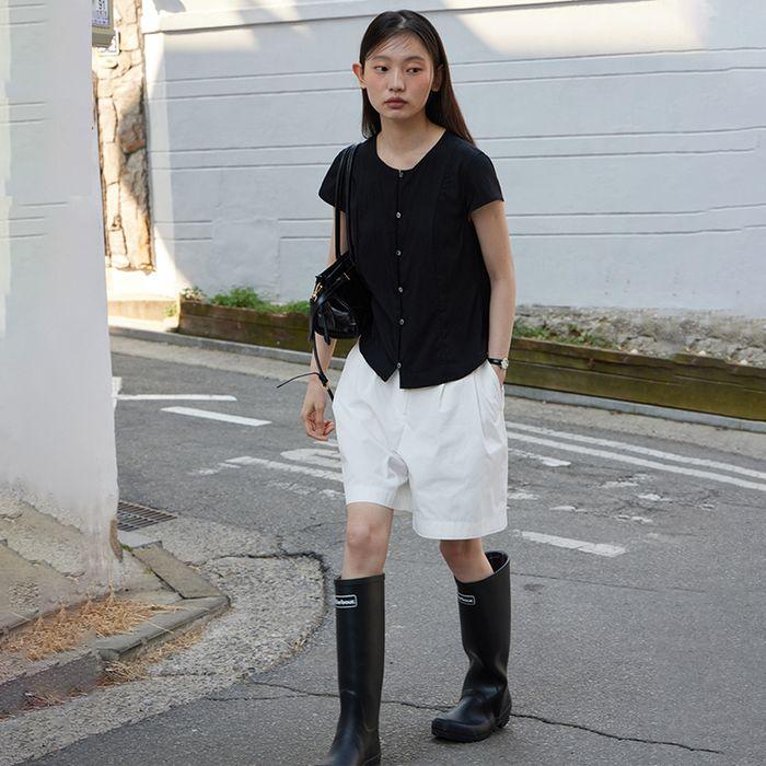 DOUBLE TUCK WIDE HALF PANTS_WHITE