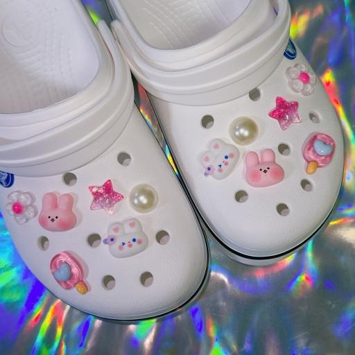 12pcs 볼터치핑크 토끼 크록스호환 지비츠 아기지비츠