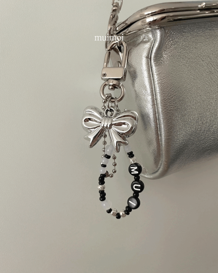 ✨자체제작/알파벳,고리선택✨ 무이 실버 리본 이니셜 핸드폰 줄 스트랩 키링