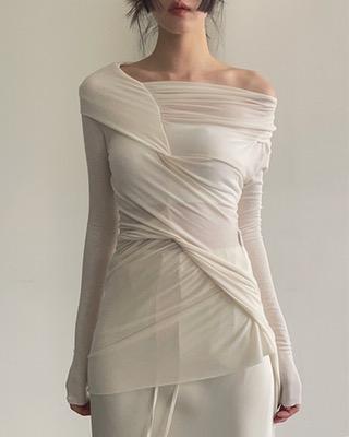 bias shirring long tee (3color)