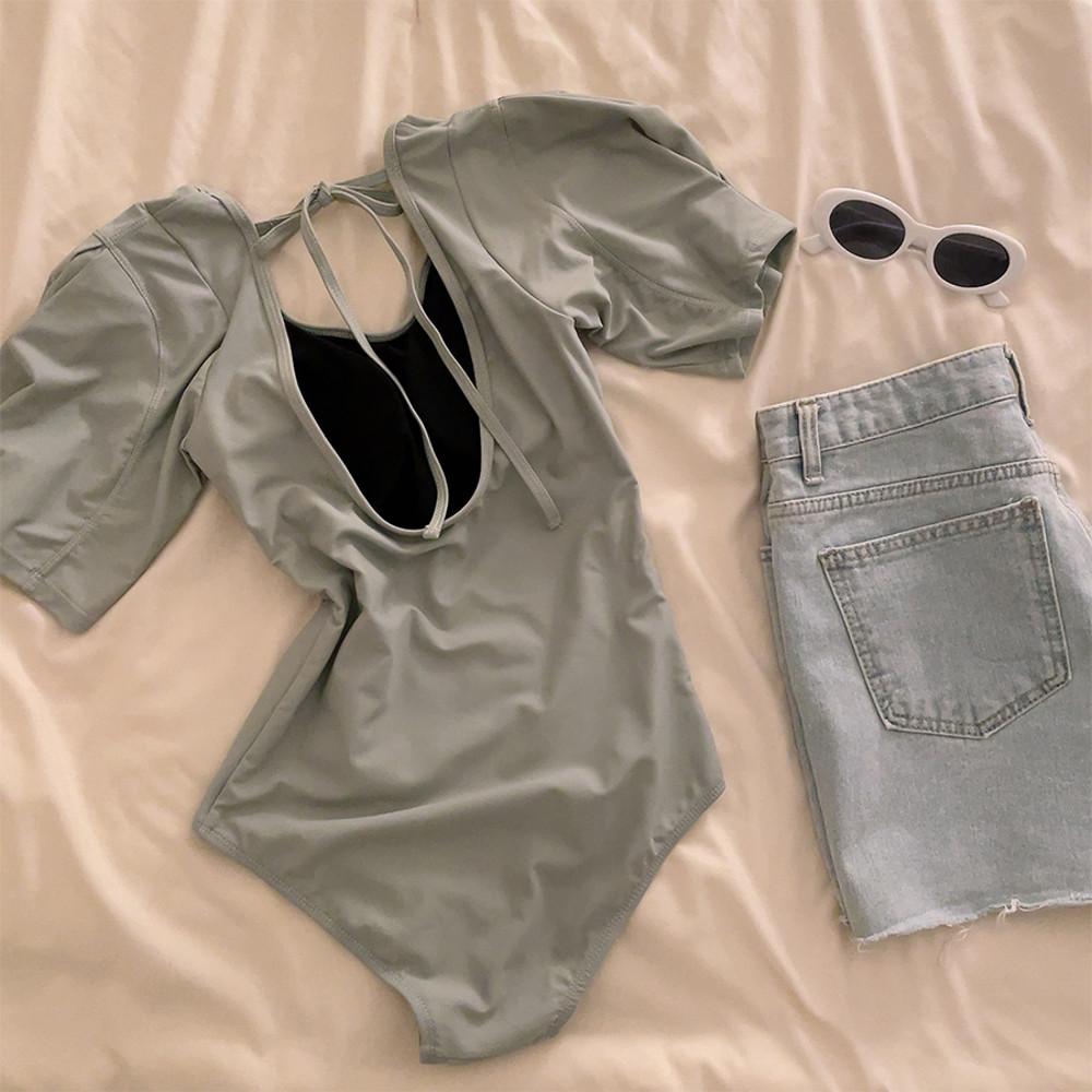 [당일발송/단아무드] 랑데부 리본 반팔 모노키니 수영복 호캉스 바캉스