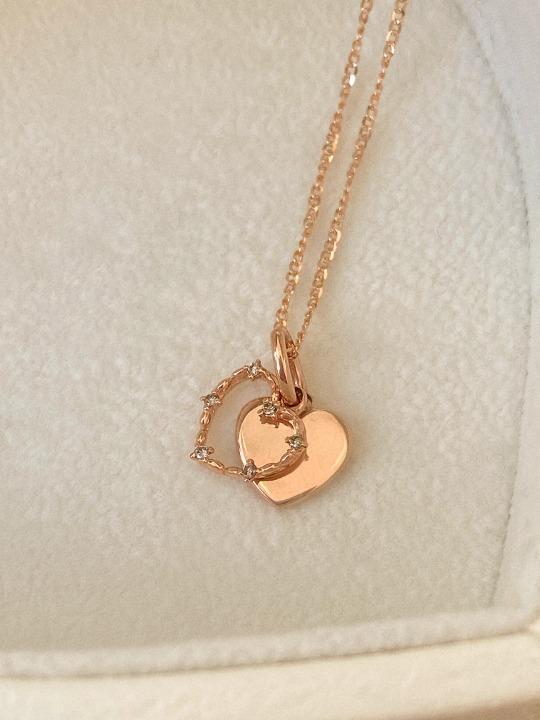 Cognac diamond Double heart Necklace (rose gold ver)