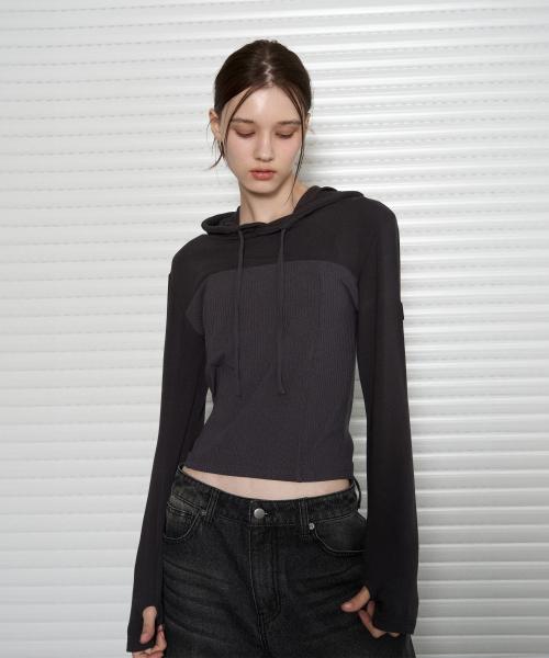 핑거홀 슬림핏 후디 [CHARCOAL]