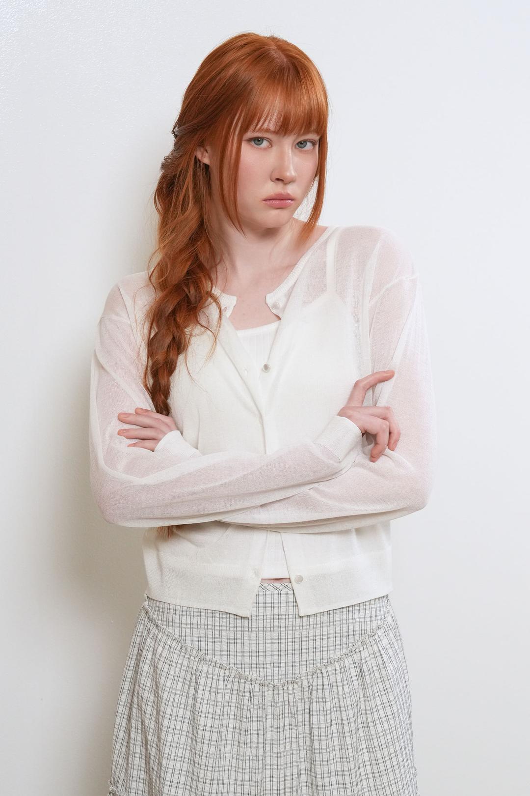 WOMAN 패커블 시어 롱 슬리브 가디건 [WHITE]