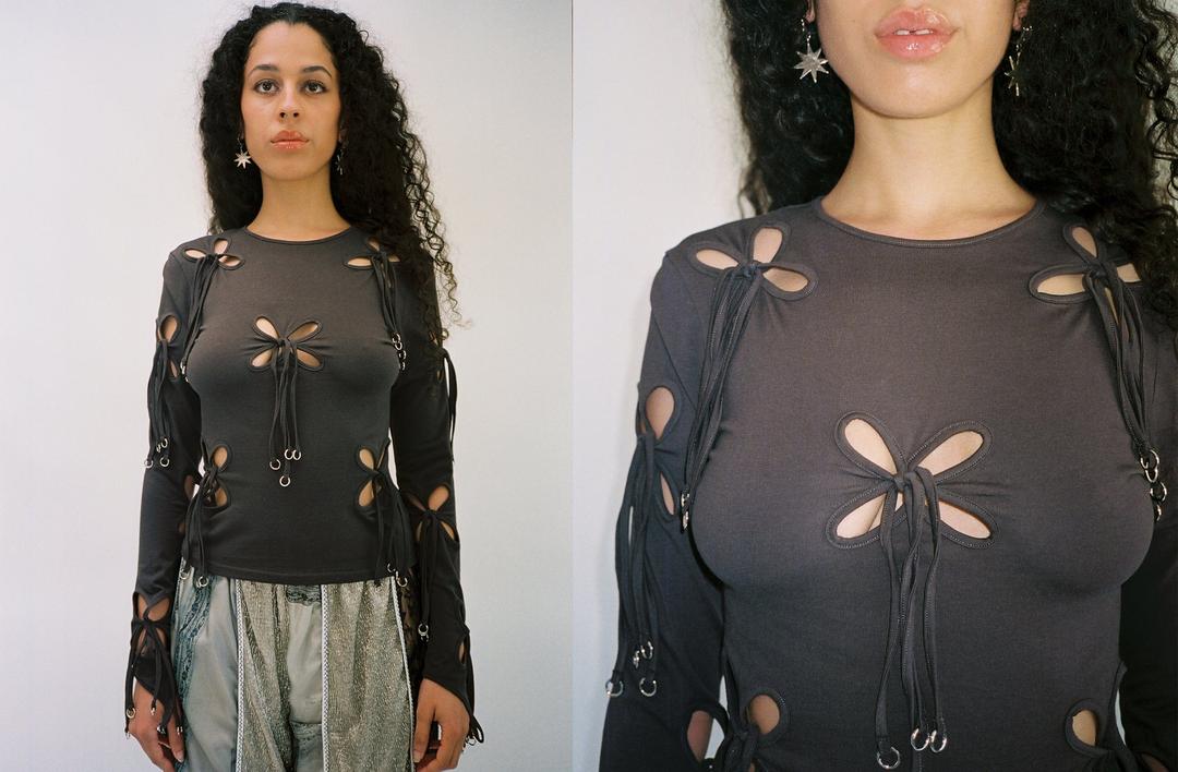 Brown Metallic Ring Top - XS