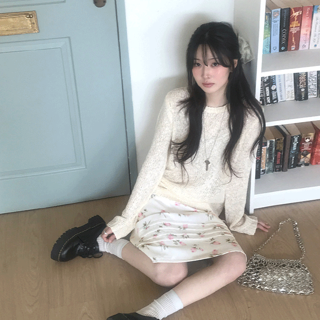 그레이레이즈 [빈티지🌼/봄신상] 실키플라워핀턱미디스커트