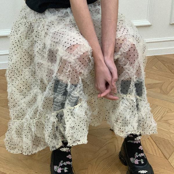 Polka dot frill skirt / Champagne