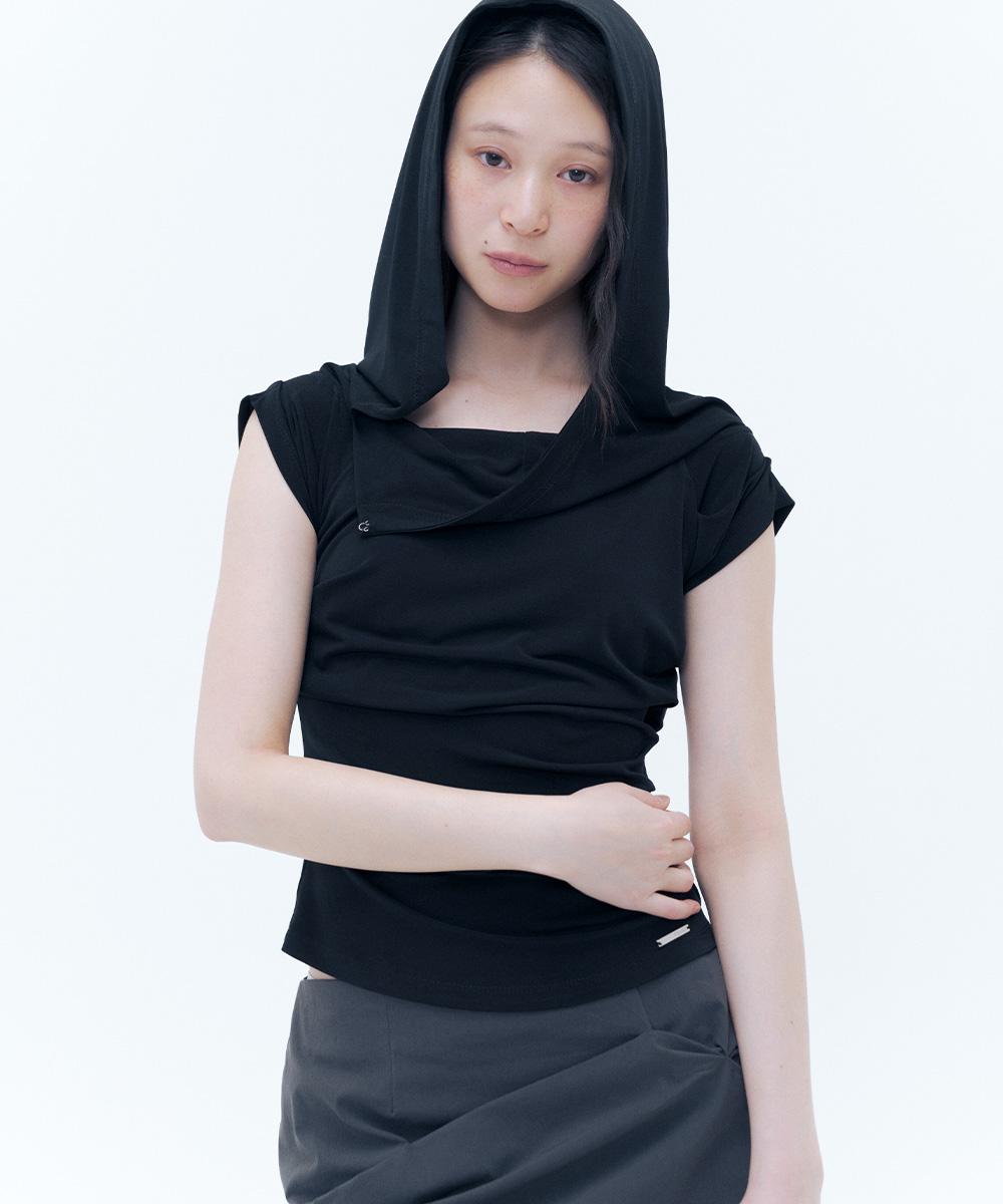 [4.28 release] Draped mod hoodie top BLACK