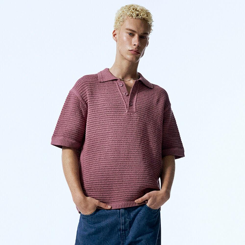 [뉴욕진스] 다크핑크 루즈핏 반팔 카라 니트 (JNSW3B751P3)