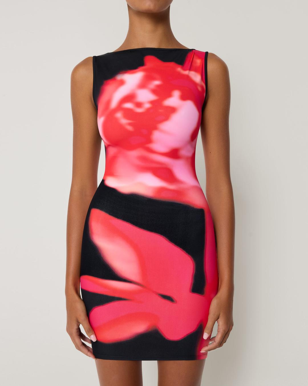 Smooth Stretch Tank Mini Dress | Black Peony - XXS