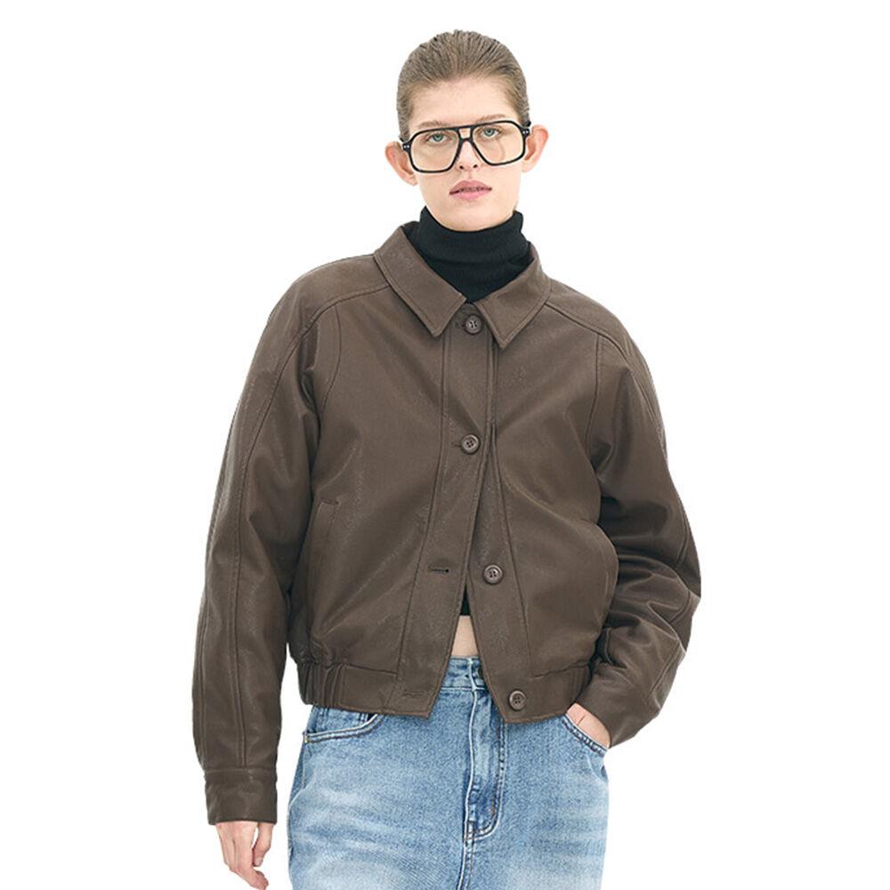 VEGAN LEATHER CROP BLOUSON_BROWN