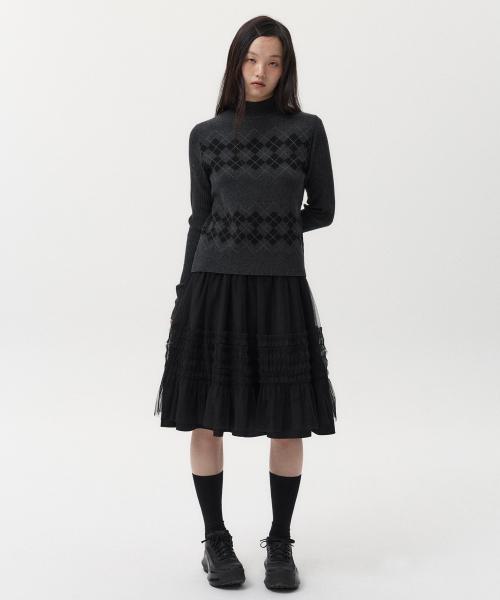 LAYERED SHEER FRILL SKIRT, BLACK