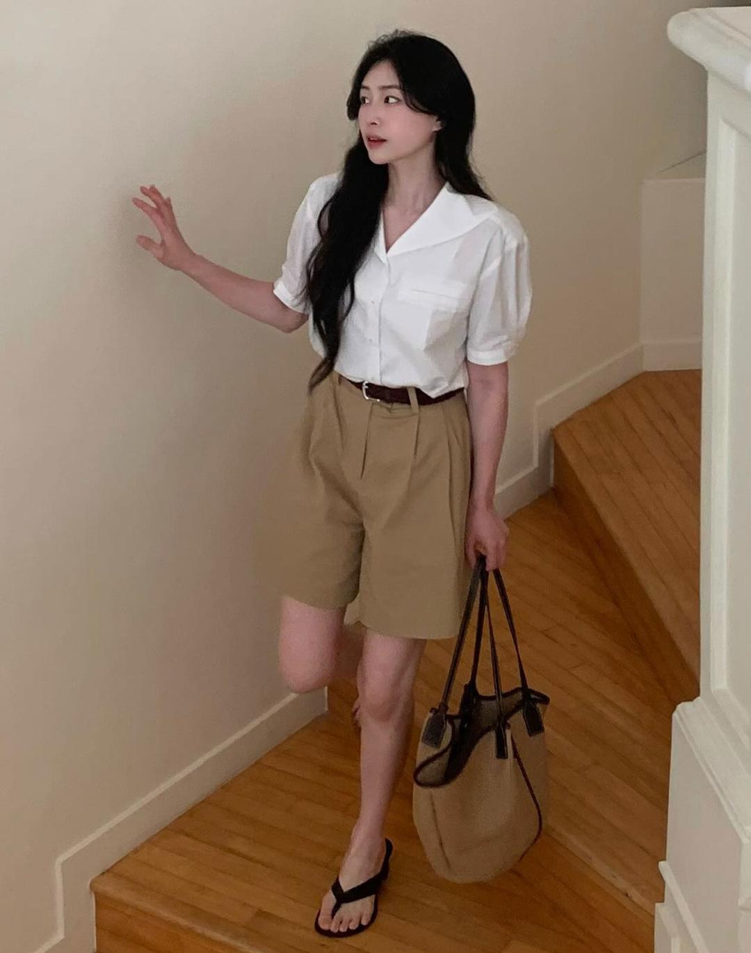 Marine Collar Half-sleeves Shirt - White