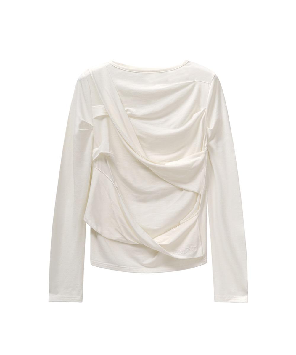 TWIST DRAPE LONG SLEEVE TOP (WHITE)