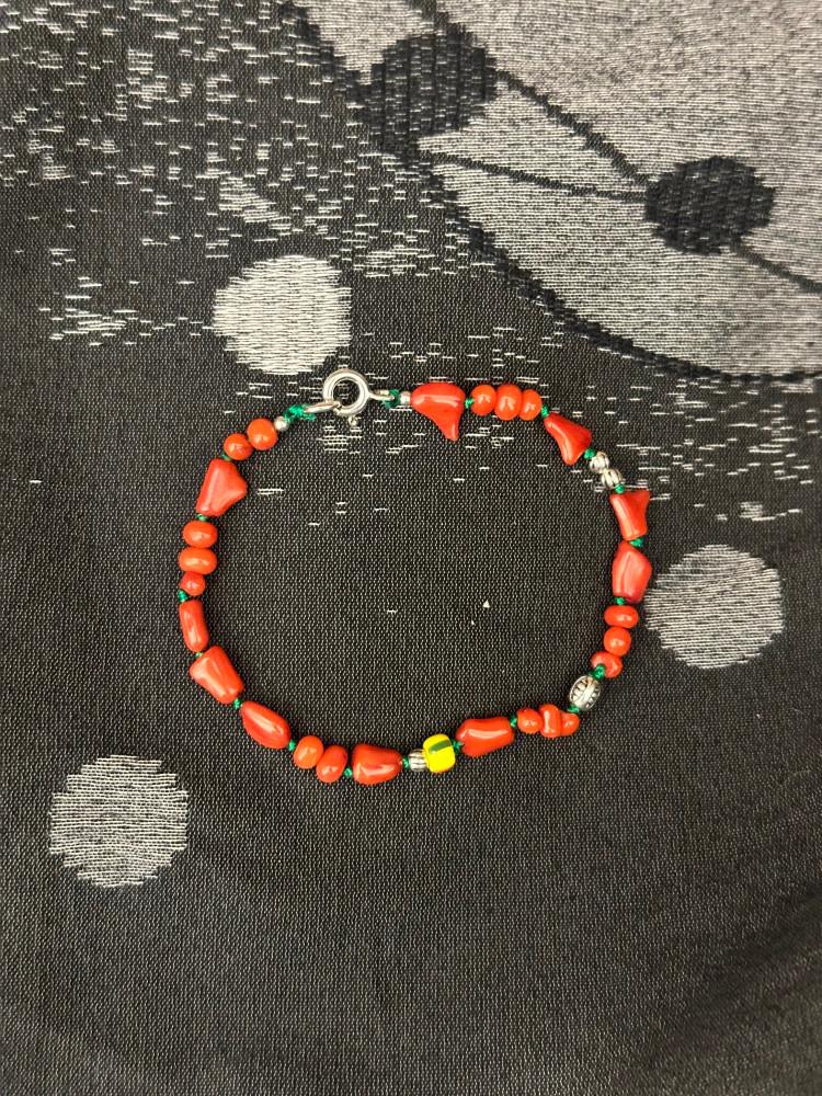 Musta red corallite green silk 925silver bracelet