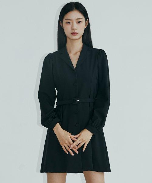 테일러드 카라 벨트 미니 원피스 베이직 블랙