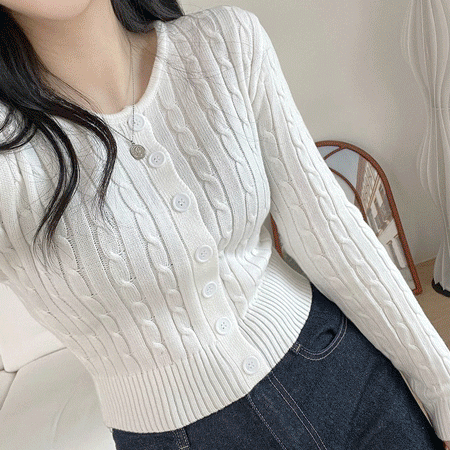 [후기보장]색감보정 꽈배기 단추 라운드 가디건 6col