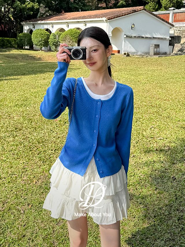 당당걸 [MADE] 빅사이즈 44-110 레브츠 배색 레이어드 라운드넥 골지 긴팔 니트 가디건