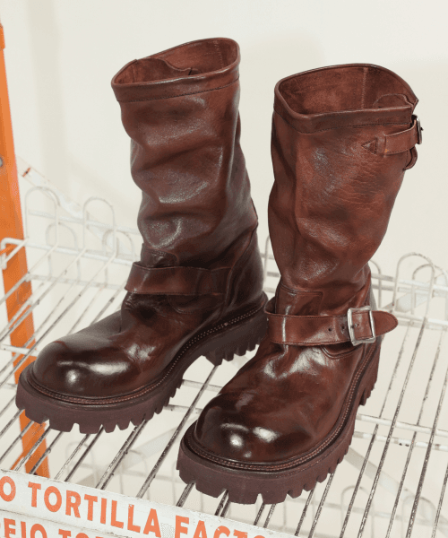 6.5cm Feather Commando Sole Horsehide Engineer Boots Brown