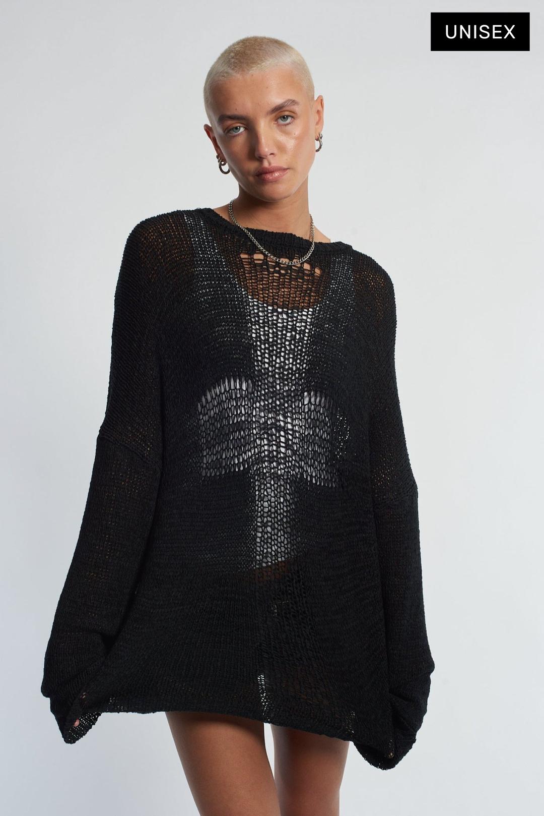 Black Cross Ladder Knit Jumper - XS=UK 6