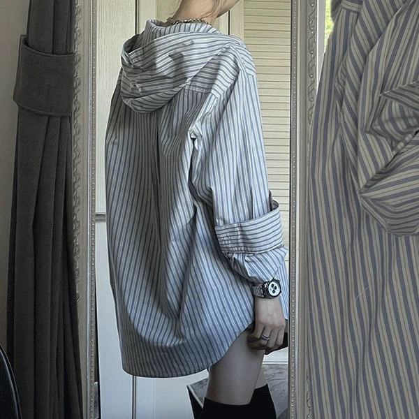 [데일리/코디추천] 알루 스트라이프 후드 셔츠 남방
