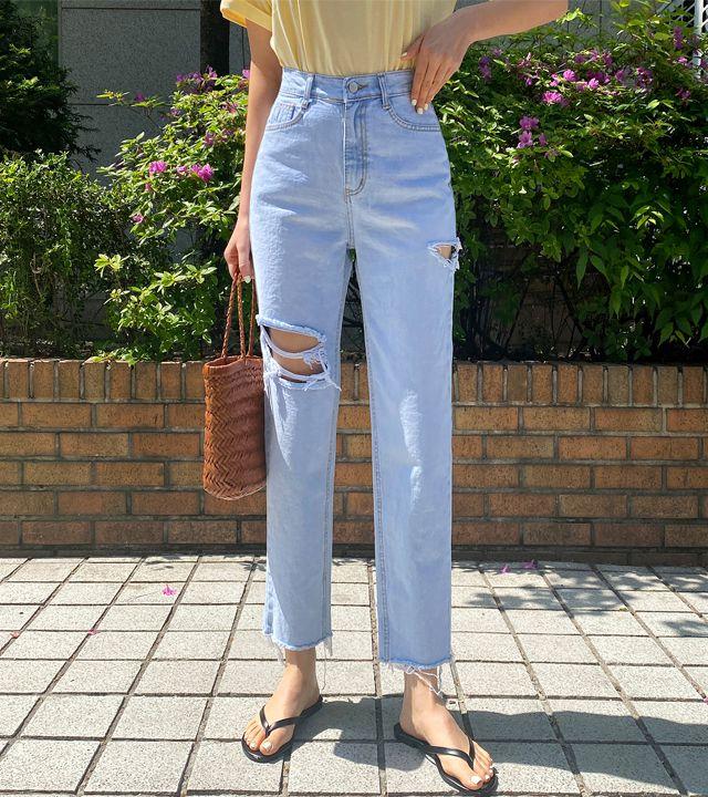 보이핏 연청 찢청 일자 청바지