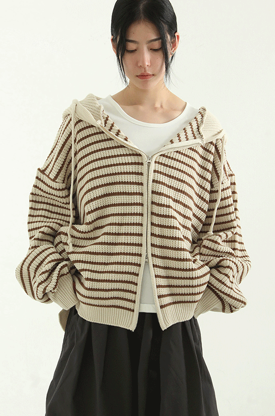 hand warmer stripe hood zip-up (unisex)