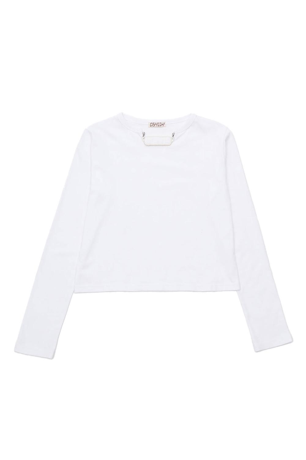 Band Neck Long Sleeve White