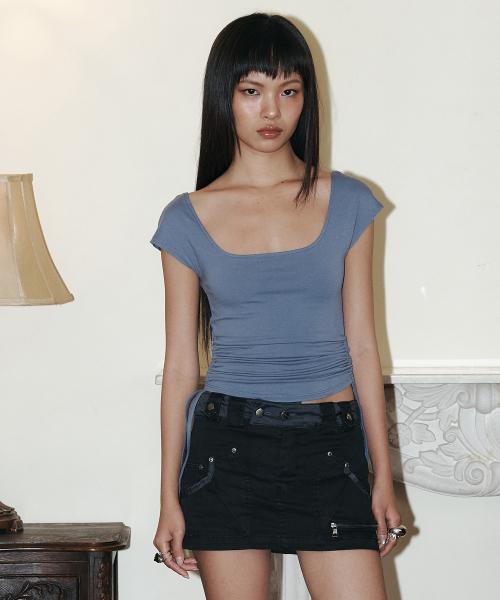 Peachy Side Shirring Short Top (Dusty Blue)
